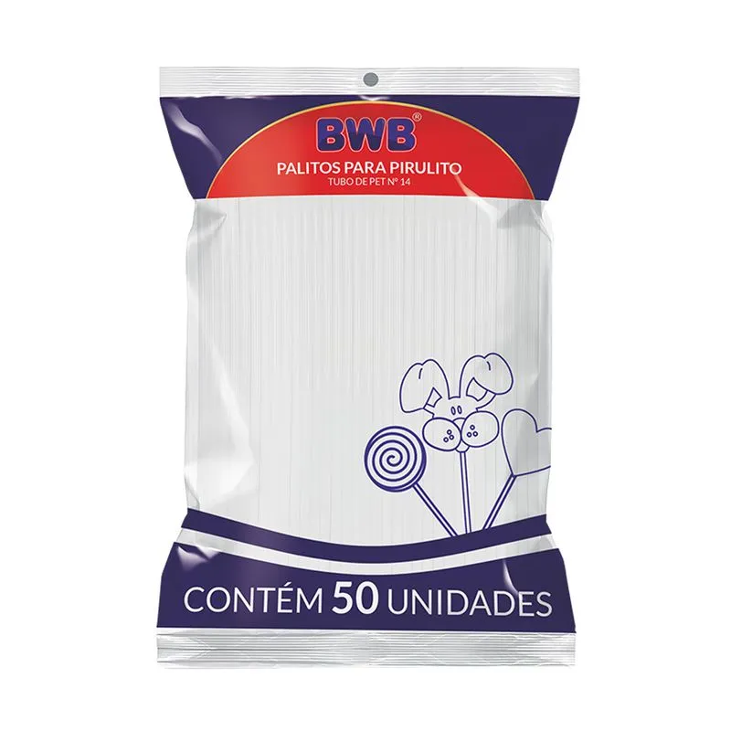 Palito Para Pirulito Médio Branco 50 Unidades 10402 BWB