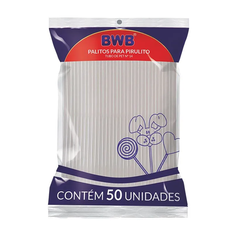 Palito Para Pirulito Médio Cristal 50 Unidades 10403 BWB