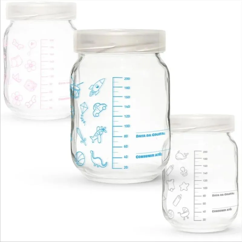 6 Frascos / Potes Vidro Para Leite Materno - Graduação 200ml