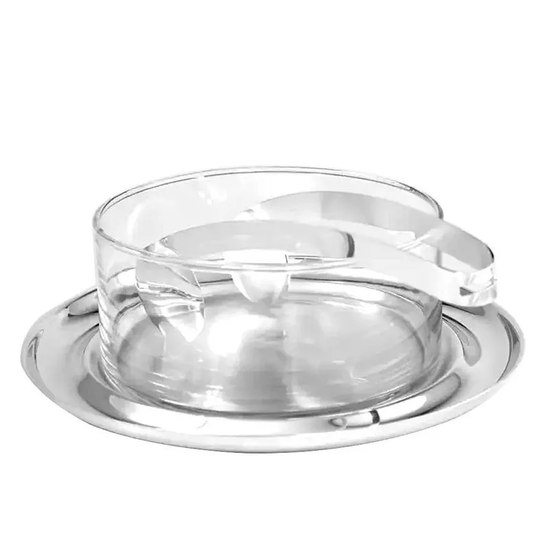 Saladeira Riva Valenza em Vidro e Prata com Pegador 20,5cm: Luxo e Design Contemporâneo