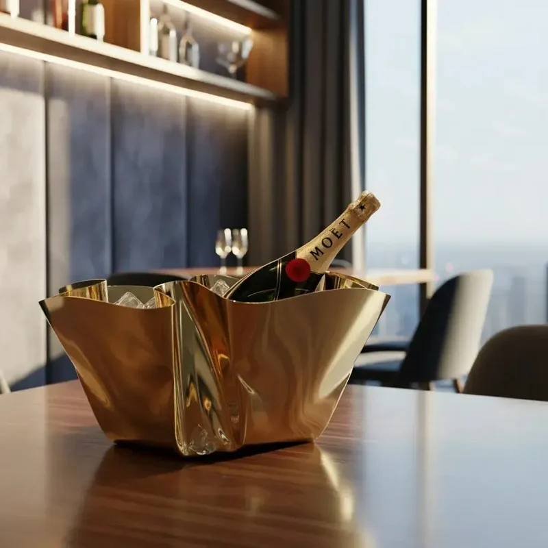 Champanheira / Cachepot Fiori Inox com Revestimento em Ouro 24k Riva