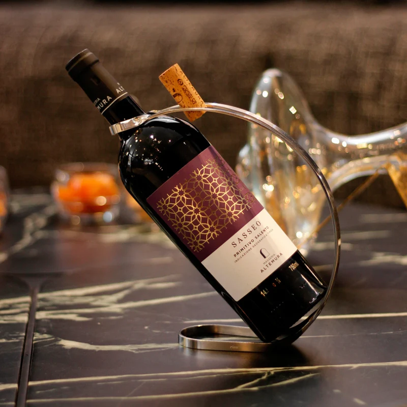 Suporte para Vinho Craquele Inox com Revestimento em Prata Riva