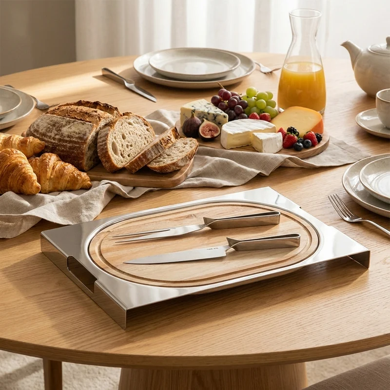 Bandeja Cassino com Tábua e Par Trinchante Inox Riva