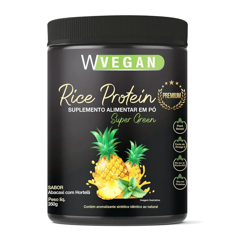 Rice Protein Premium 350g WVegan Sabor Abacaxi com Hortela Vegano Proteina de Arroz