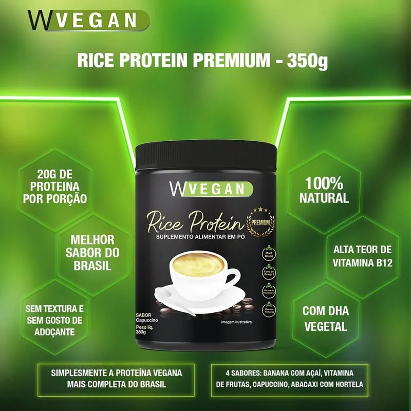 Rice Protein Premium 350g Sabor Capuccino Vegano WVegan dha vegetal