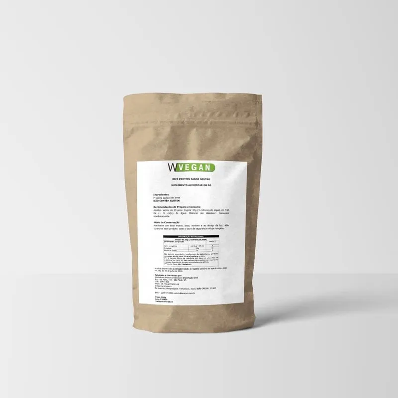 Rice Protein 500g 500 gramas Sem Sabor Neutro Embalagem Refil WVegan - Proteina de Arroz