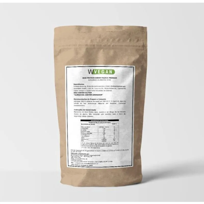A Rice Protein 500g Paçoca 500 gramas Embalagem Refil WVegan - Proteina de Arroz Pacoca