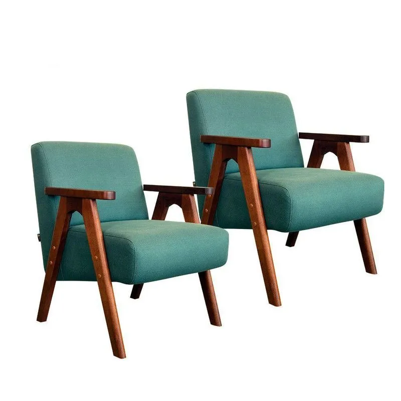 Kit 2 Poltronas América Bouclé Com Pés Palito Confortável Verde Movellu Home