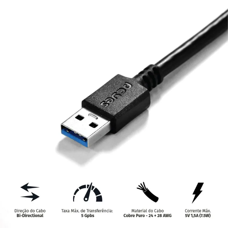Cabo para HD Externo USB A 3.0 Micro USB B 3.0 1m PCYES