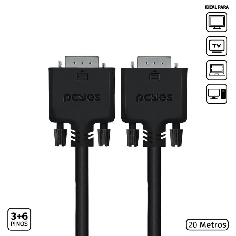 Cabo De Vídeo Vga 3+6 15 Pinos Macho Para Vga 3+6 15 Pinos Macho 28awg Puro Cobre 20 Metros