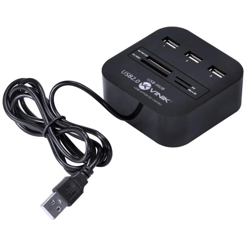 HUB Vinik, USB 2.0, Com Leitor De Cartão SD, Micro SD, MS, M2 E TF - 29593