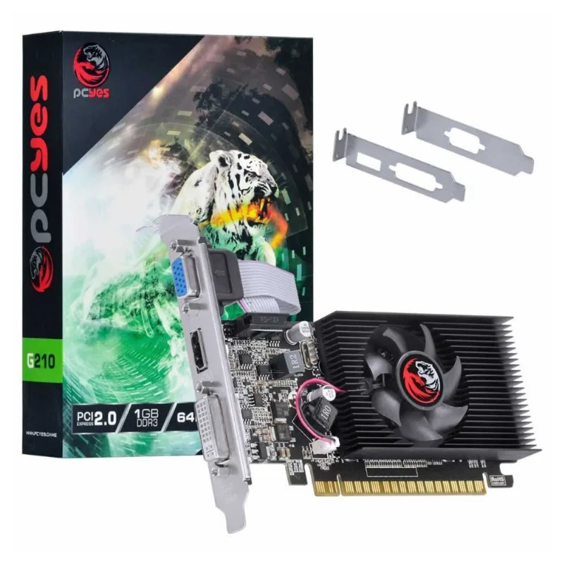 Placa De Vídeo Nvidia Geforce G210 1GB HDMI VGA DVI 64bits DDR3 PCYES PA210G6401D3LP
