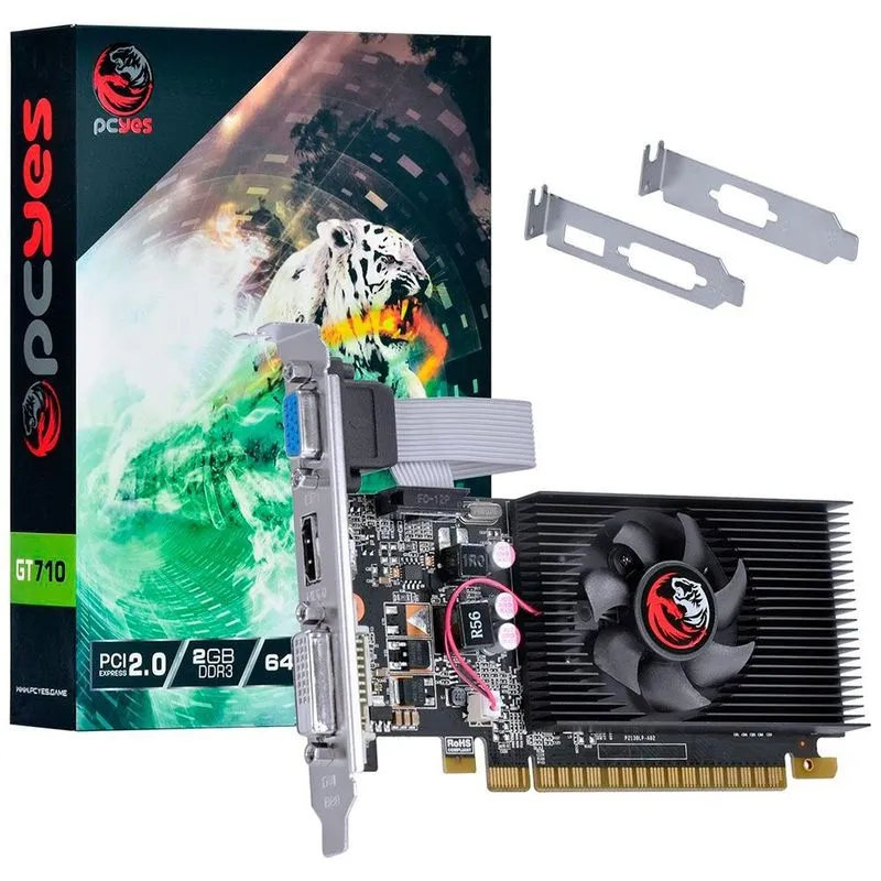 Placa de vídeo - NVIDIA GeForce GT 710 (2GB / PCI-E) - PCYES- PA710GT6402D3LP