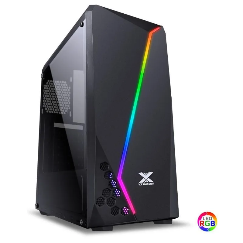 Gabinete Gamer Vx Gaming Lynx Com Lateral Acrilica Preto Fita Led Rgb Frontal E Cover De Fonte