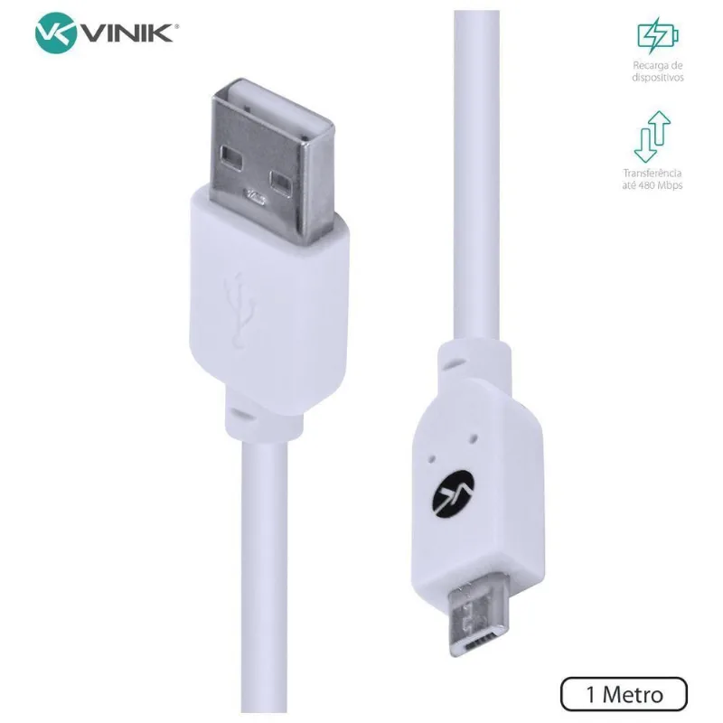 Cabo Usb X Micro Usb B 2.0 5 Pinos 1 Metro Branco - Musb-1