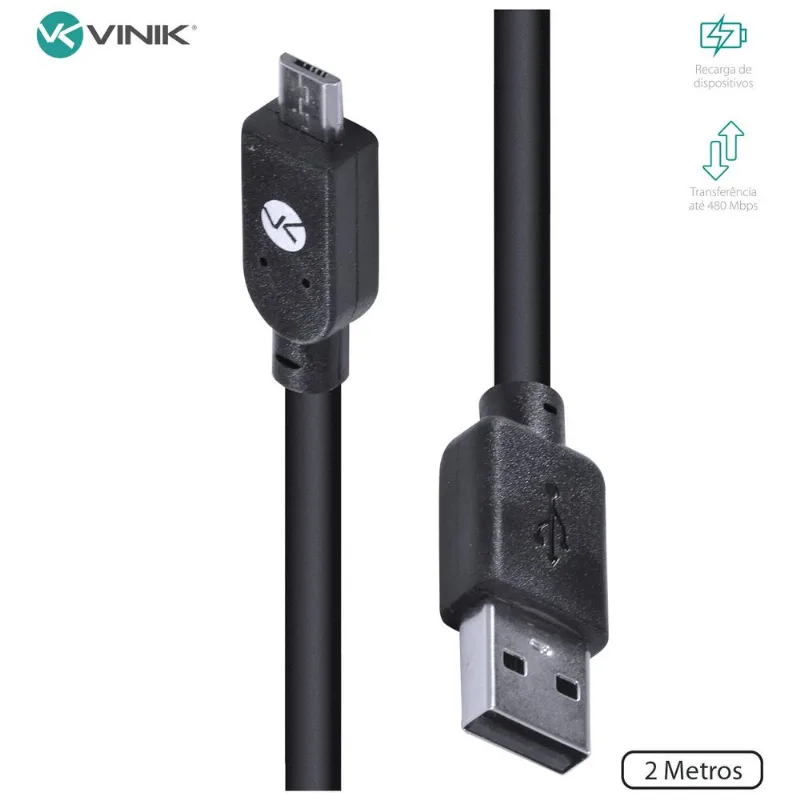 Cabo USB 2.0 Micro USB 1.8m Preto Vinik