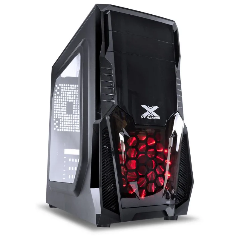 Gabinete Gamer Kepler Com Janela Lateral Acrílica Preto Frontal Acrílico 1 Fan Led Vermelho