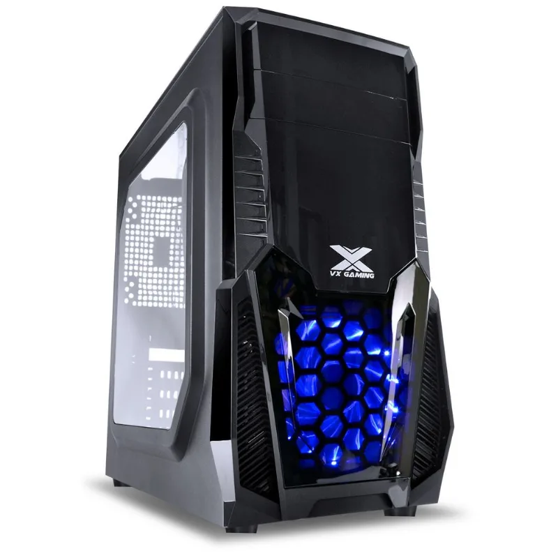 Gabinete Gamer Kepler Com Janela Lateral Acrílica Preto Frontal Acrílico 1 Fan Led Azul