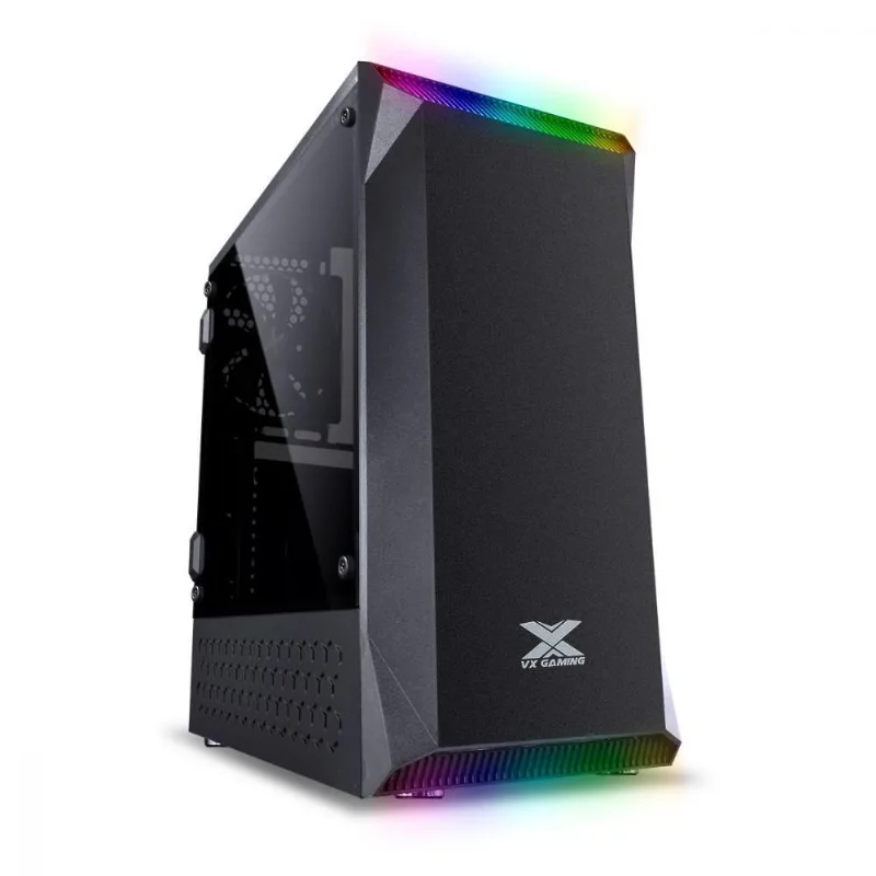 Gabinete Gamer Vx Gaming Borealis Com Janela Acrílica Com Dobradiça Preto Frontal Com Fita Led Rgb