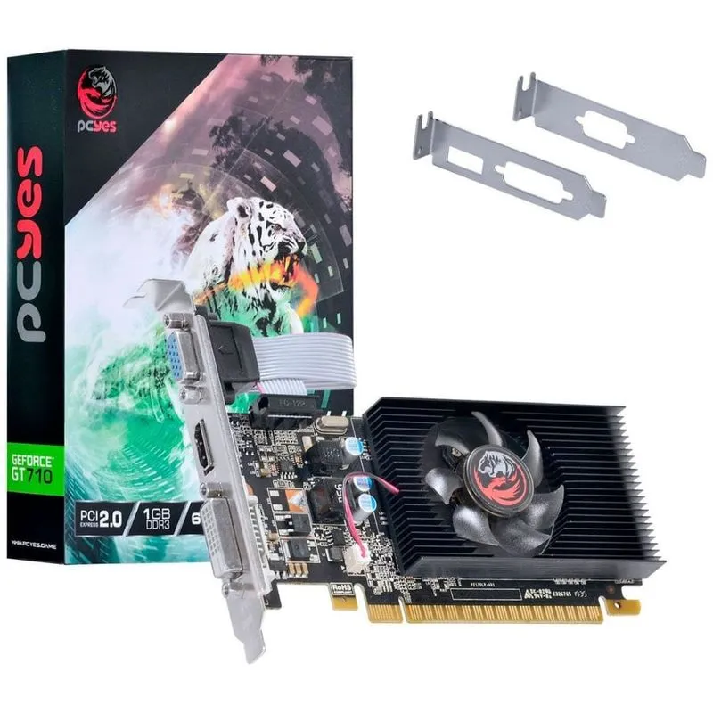 Placa De Vídeo Gamer PcYes Geforce GT 710 1Gb DDR3 64 Bits-PA710GT6401D3LP