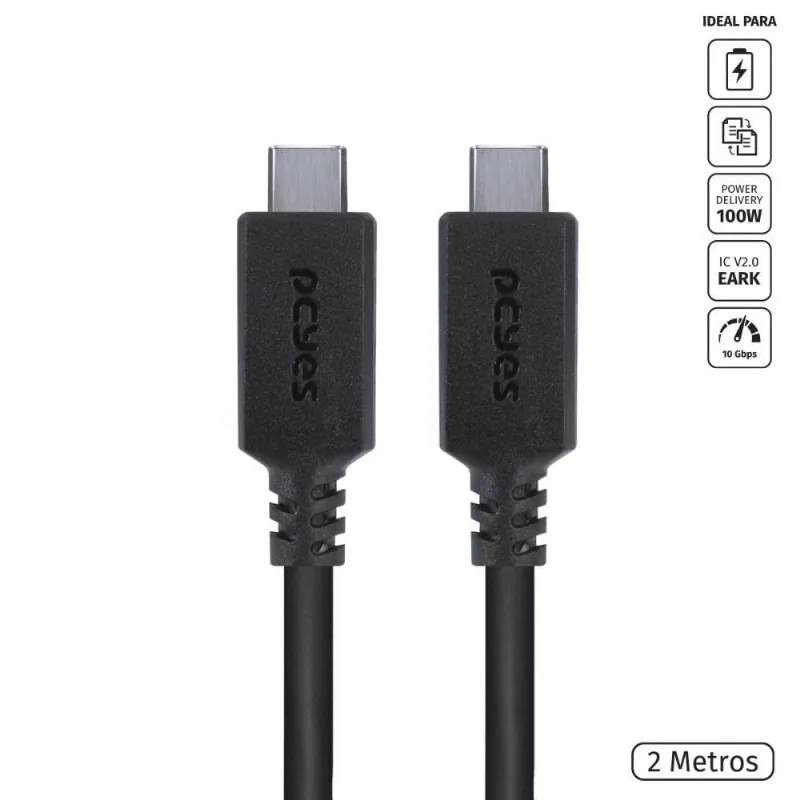 Cabo Usb Tipo C 3.1 Para Usb Tipo C Com Power Delivery (pd) 100w Para Macbook 2 Metros Preto
