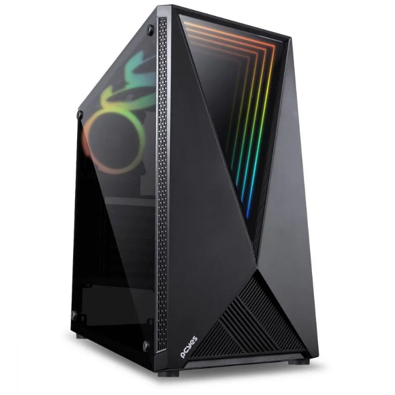 Gabinete Mid-tower Vector Preto 3 Fans Rgb Lateral Em Vidro Temperado - Vcptrgb3fv
