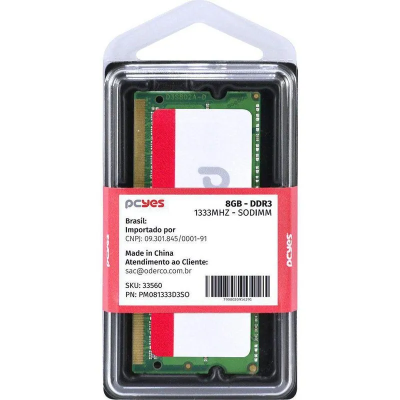 Memoria Sodimm 8gb Ddr3 1333mhz Pcyes