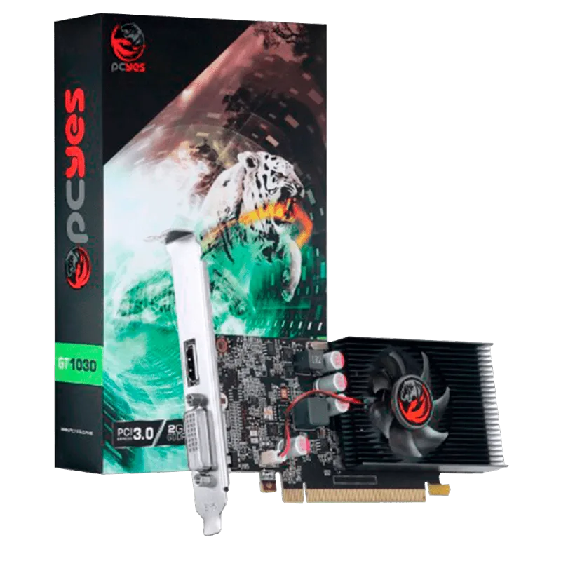 PLACA DE VÍDEO PCYES NVIDIA GEFORCE GT 1030 PP10302048DR564 2GB GDDR5 64 BITS COM KIT LOW PROFILE SINGLE FAN