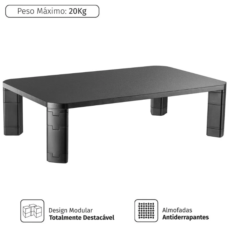Suporte Para Monitor Regulagem De Altura Modular 17" 32" Plmsm01p - Base De Madeira