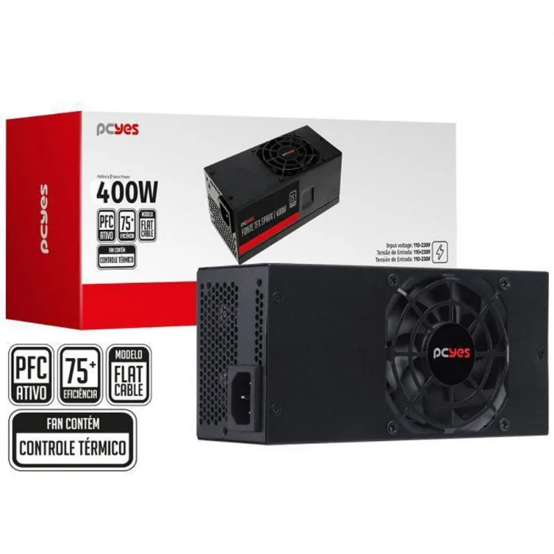 Fonte para gabinete slim tfx 400W real spark 75 + - pfc ativo - cabos flat - TFXKP400TB