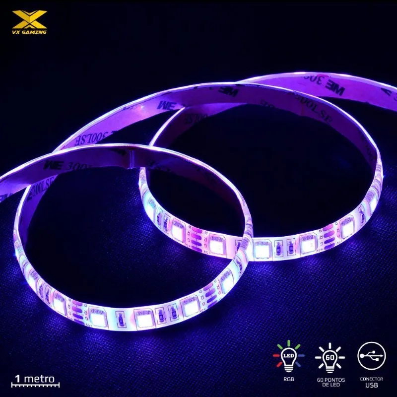 Fita De Led Vx Gaming Rgb Com Controlador Conexao Usb 60 Pon