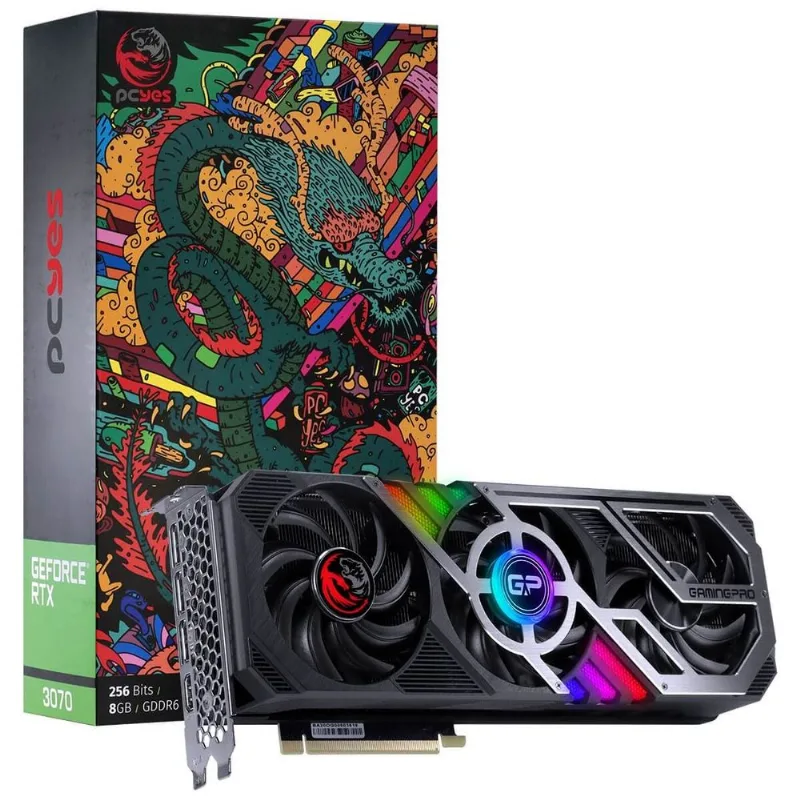 Placa de Vídeo PCYes NVIDIA GeForce RTX 3070 8GB GDDR6 256 Bits Triple-Fan Graffiti Gaming Pro Series - PP3070GP8DR6256