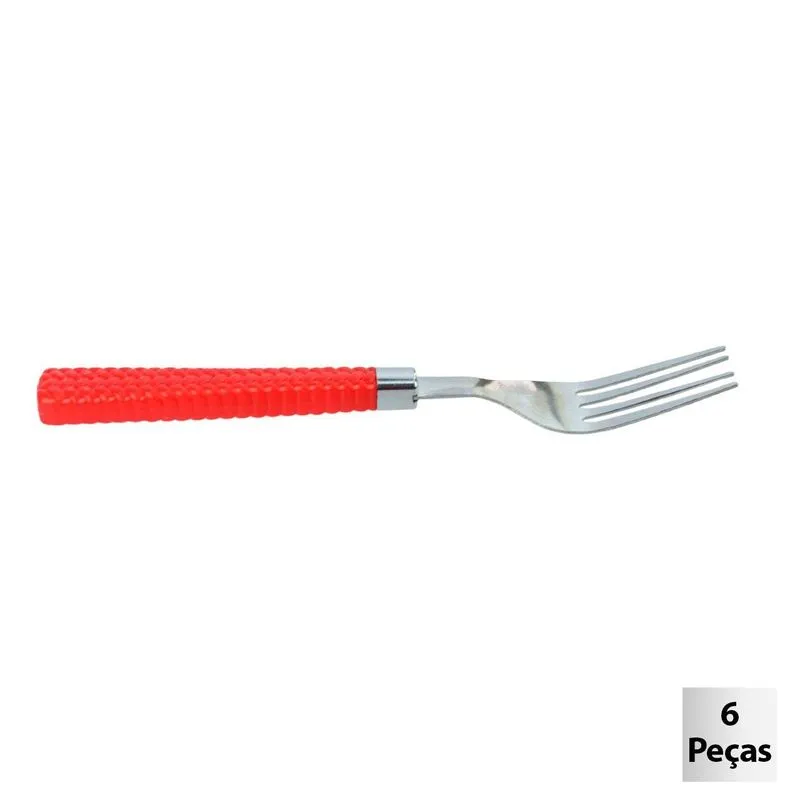 Garfo De Mesa Inox Plástico 06 Pçs Gramado Verm - Tudo Em Caixa