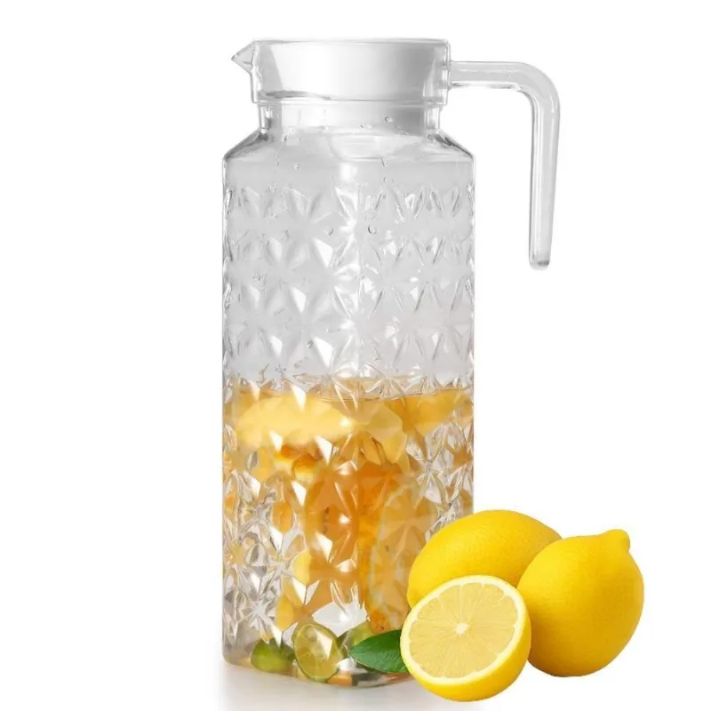 Jarra Diamond para Suco Agua e Bebidas em Vidro Texturizado com Tampa com Bico Pratico Transparente