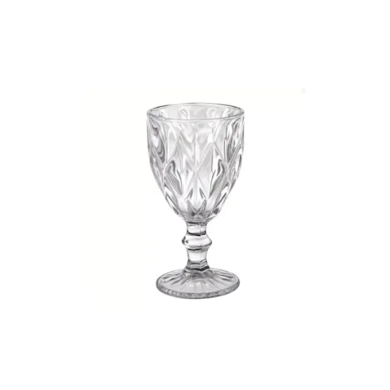 Jogo de Taças Diamante 340ML em Vidro com Relevos Facetados Transparente Praticasa