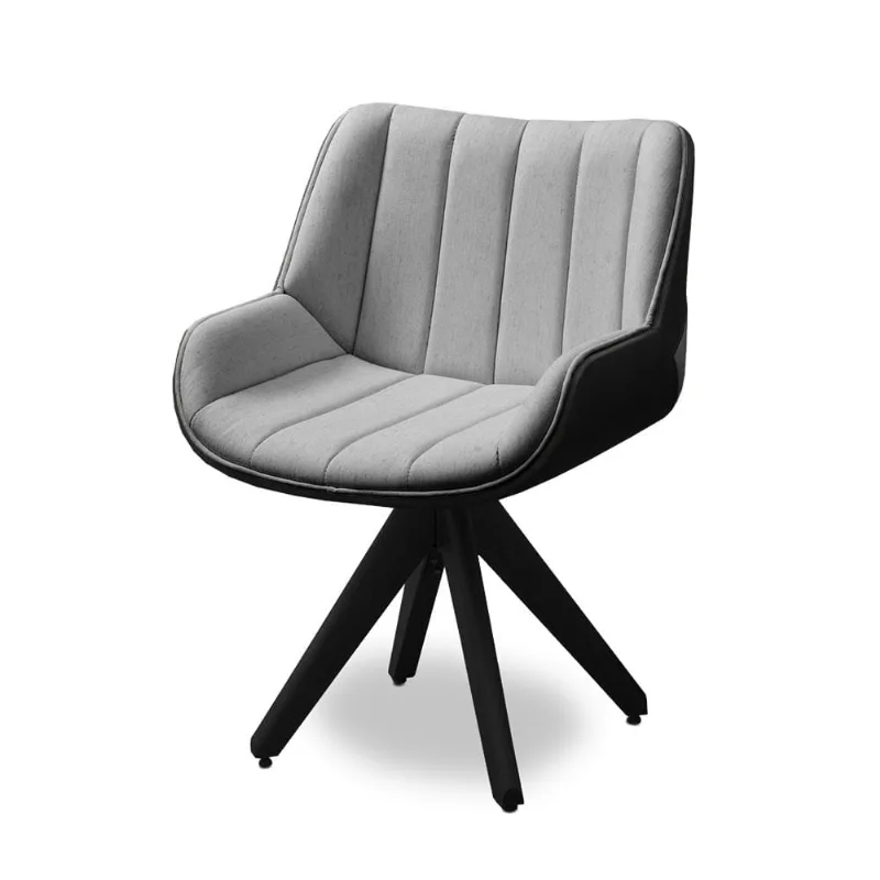 Poltrona Albertina B. Castanho Linho Cinza Claro 1040 Courino Preto 7036