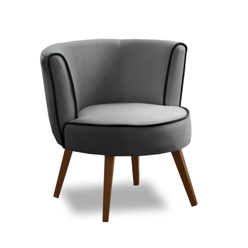 Poltrona Luana Veludo Cinza Escuro 7029 Vivo Preto 2002