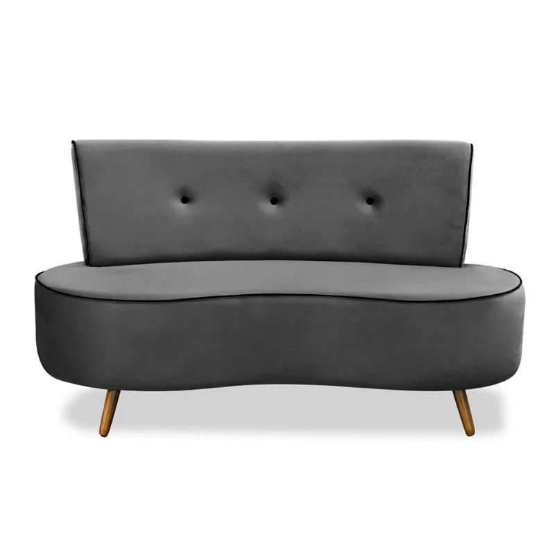 Sofá Messapi Veludo Cinza Escuro Suede Preto 1,35m Sofá Messapi Veludo Cinza Escuro Suede Preto Fixo 1,35m