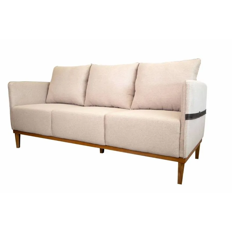 Sofa 3 Lugares Indiana Bege E Courino Preto - Konfort