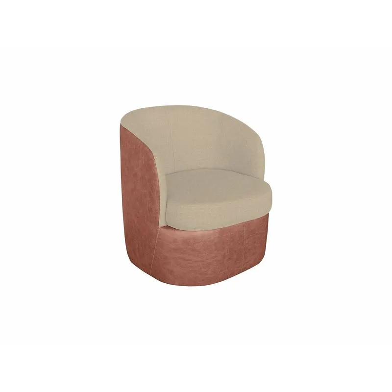 Poltrona Carrara Com Base Giratoria Linho Bege E Courino Caramelo Tc7227 Td7172 - Konfort