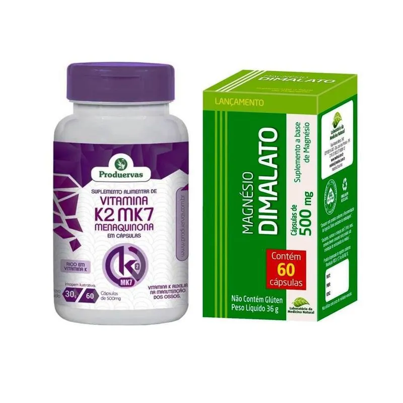 Vitamina K2 Menaquinona Mk7 + Magnésio Dimalato 2 Potes