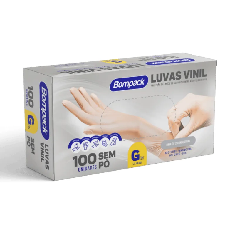 Luva Vinil G Bompack S/ Pó Com 100 Unidades Bompack