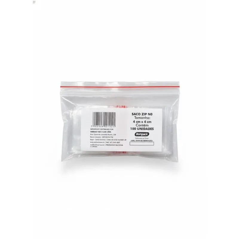 Saco Plastico Fecho Zip 4x4cm com 100 Unidades