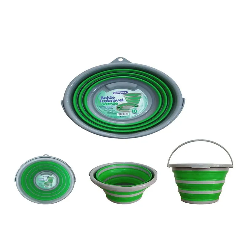 Balde Dobrável Verde 10 Litros