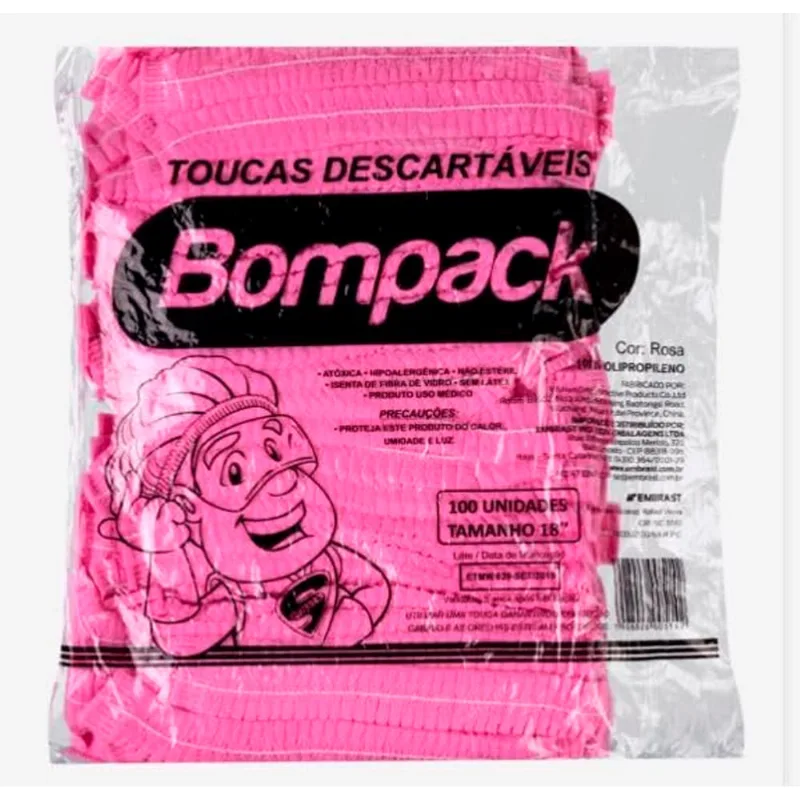 Touca Descartável Bompack Rosa Sanfonada Com 100 Unidades
