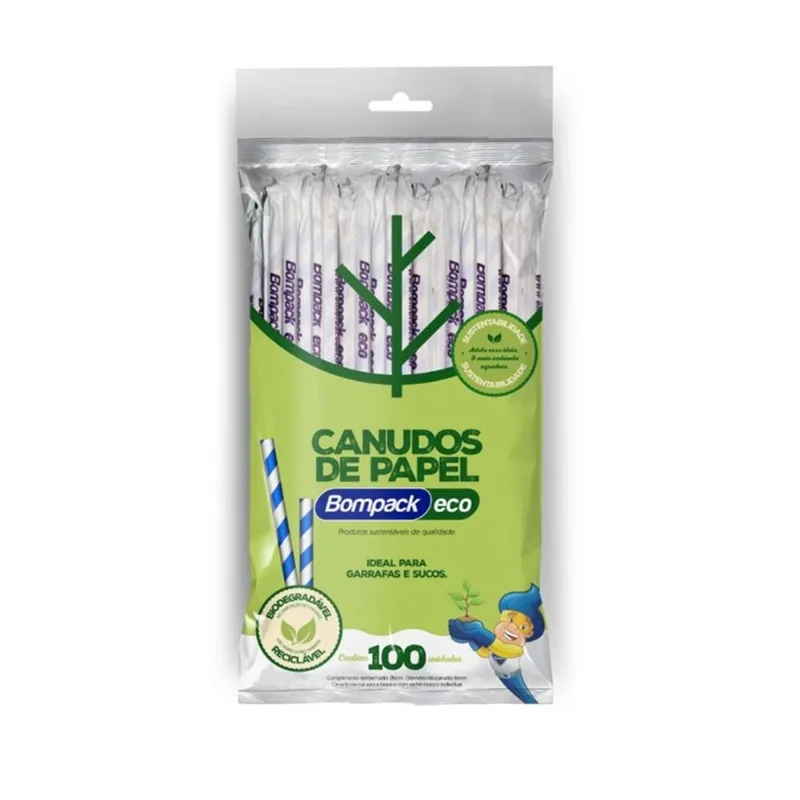 Canudo De Papel 6mm X 19cm 100 unidades Bompack