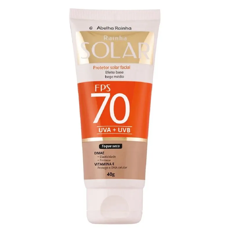 Protetor Solar Facial Cor De Base Bege Médio FPS 70 Rainha Solar Abelha Rainha 40g