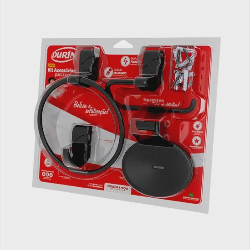 Kit de Acessórios para Banheiro Durin - 4 peças - Preto