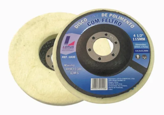DISCO POLIMENTO 115MM, COM FELTRO 100/10 - Cia da Ferramenta