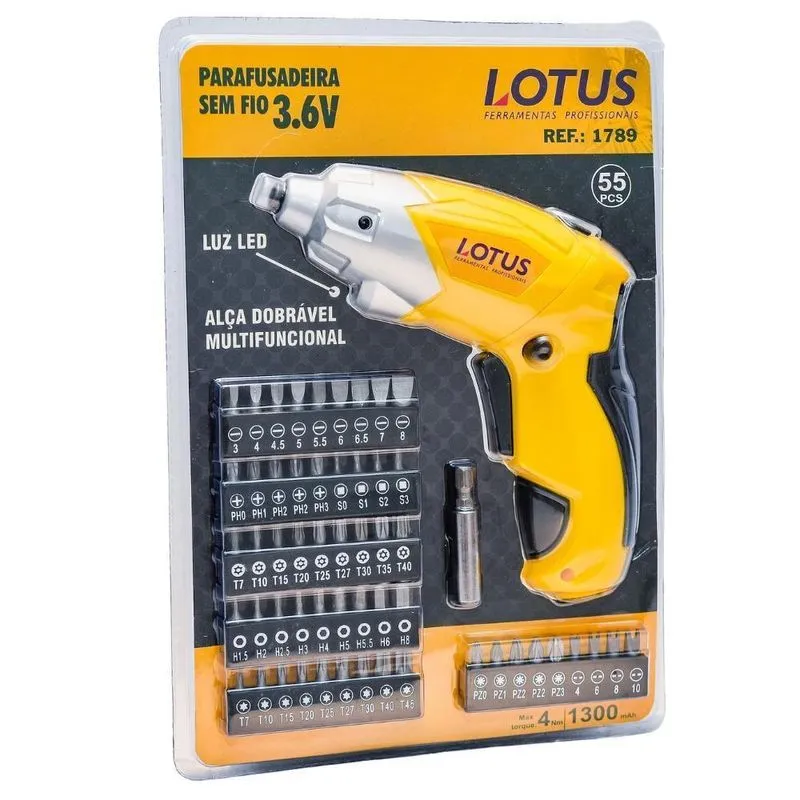 Parafusadeira Sem Fio 3.6v + 55 Acessórios Lotus